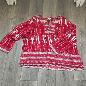 OSO Casuals, Sz3X, red tunic, top, and embellished neck line lightweight